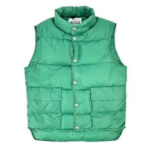 1980s Vintage Woolrich Green Goose Down Puffer Sleeveless Jacket Vest